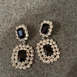 Black and Silver earrings with rhinestones. NEVER WORN! Includes box!